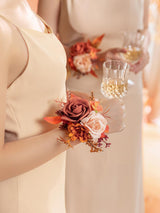 Maple Red Set of 2 Wrist Corsage Pearl Wristlet Band Bridesmaid Bracelet