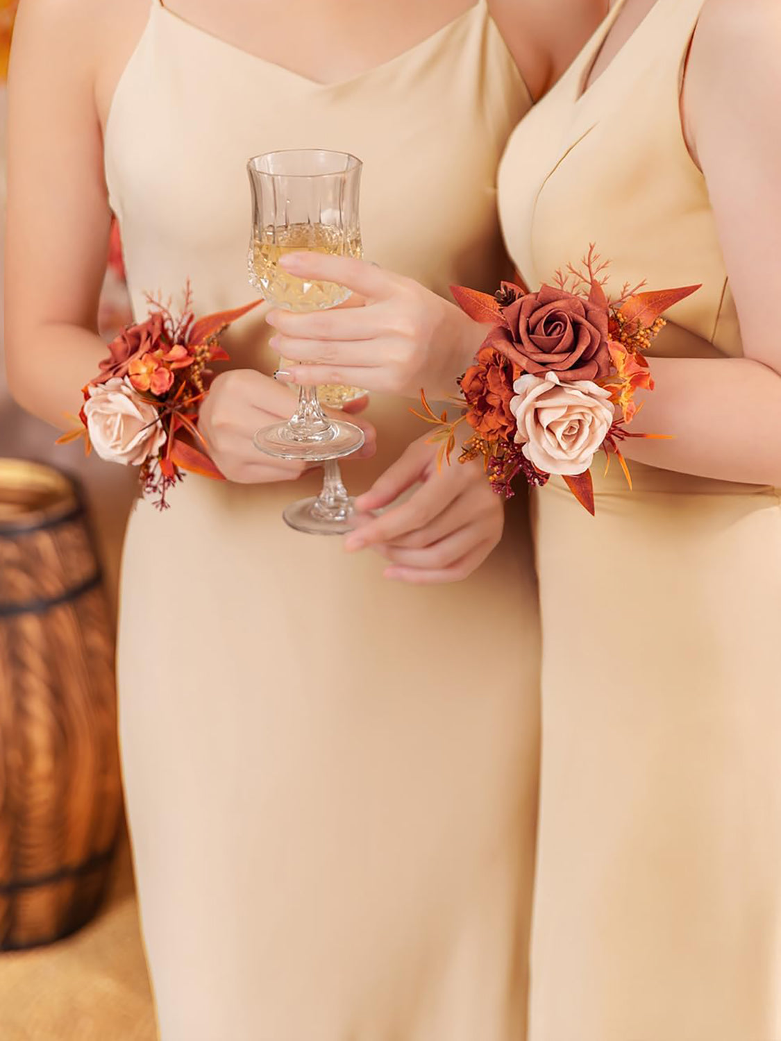Maple Red Set of 2 Wrist Corsage Pearl Wristlet Band Bridesmaid Bracelet