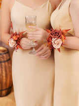 Maple Red Set of 2 Wrist Corsage Pearl Wristlet Band Bridesmaid Bracelet