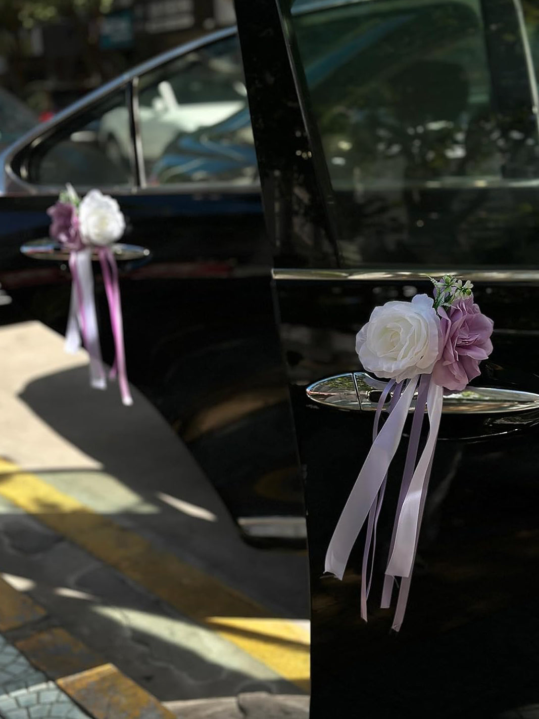 Purple Rose And Peony Flowers For Wedding Car Door Handle 12cm Set 4