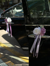 Purple Rose And Peony Flowers For Wedding Car Door Handle 12 Cm Set 4