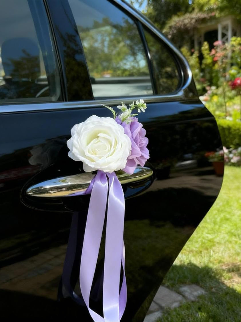 Purple Rose And Peony Flowers For Wedding Car Door Handle 12cm Set 4