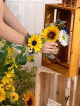 Sunflower &Royal Blue Set of 2 Wrist Corsage Pearl Wristlet Band Bridesmaid Bracelet