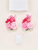 Hot Pink Set of 2 Wedding Wrist Corsage Artificial Flowers