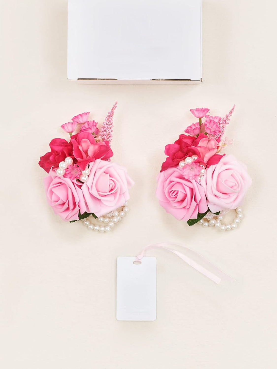 Hot Pink Set of 2 Wedding Wrist Corsage Artificial Flowers