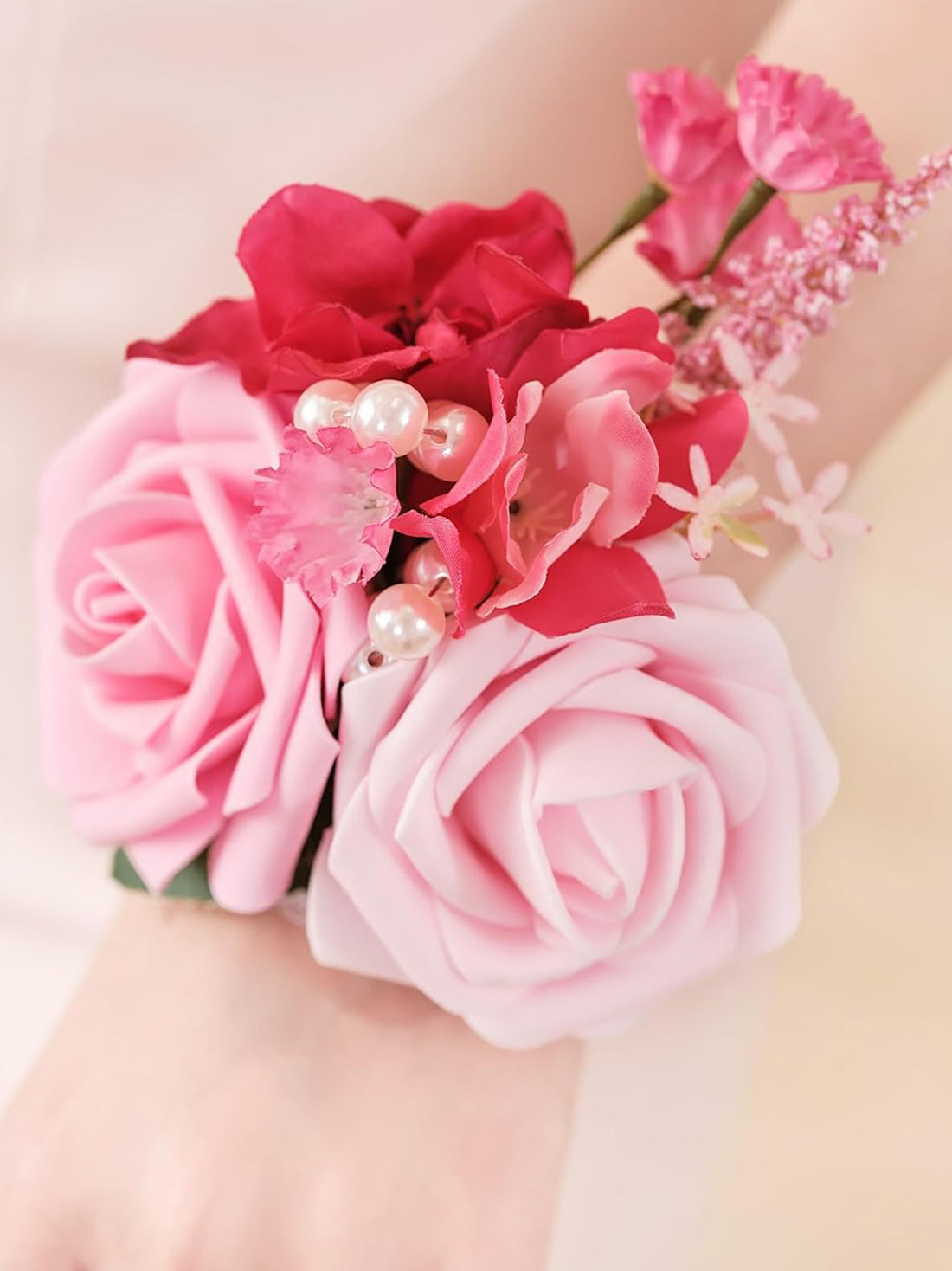 Hot Pink Set of 2 Wedding Wrist Corsage Artificial Flowers