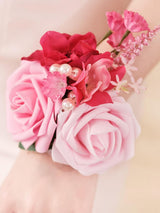 Hot Pink Set of 2 Wedding Wrist Corsage Artificial Flowers