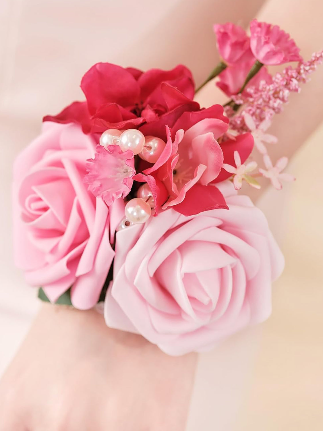 Hot Pink Set of 2 Wedding Wrist Corsage Artificial Flowers