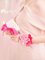 Hot Pink Set of 2 Wedding Wrist Corsage Artificial Flowers