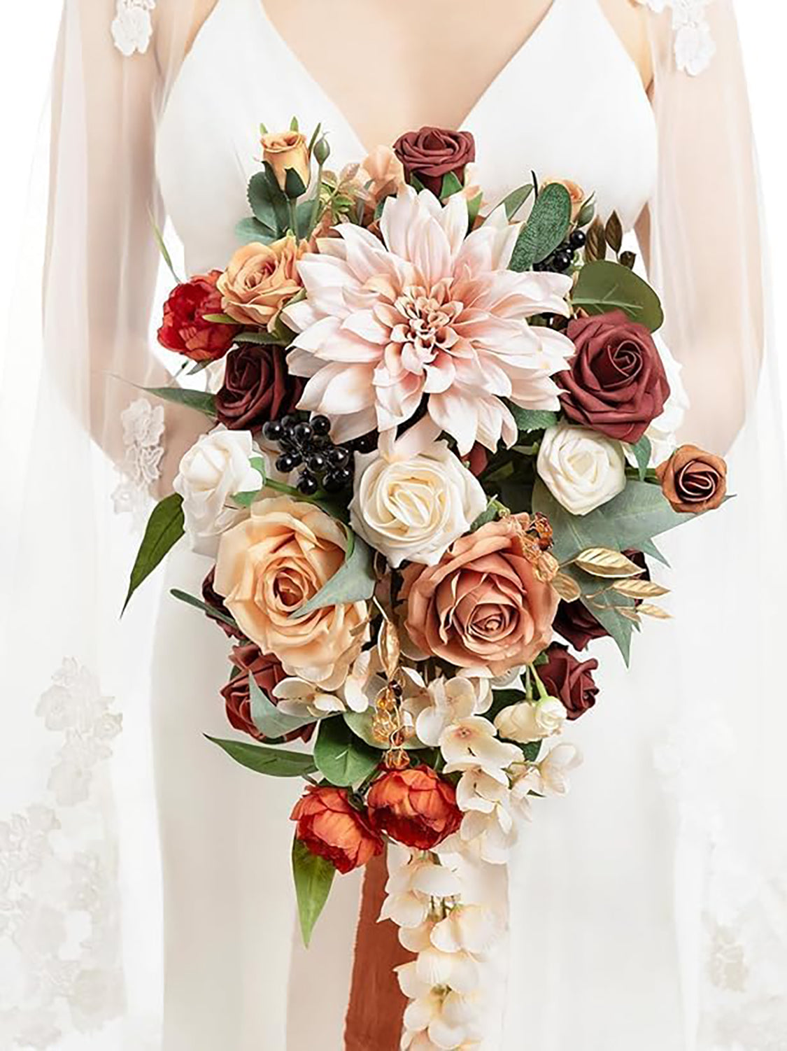 Chic Terracotta Bride Bouquets for Wedding Artificial Flowers 13 Inch