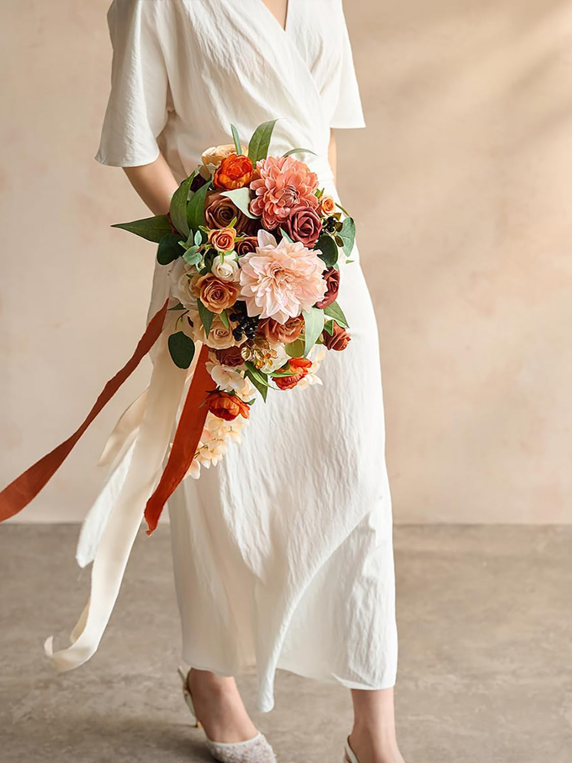 Chic Terracotta Bride Bouquets for Wedding Artificial Flowers 13 Inch