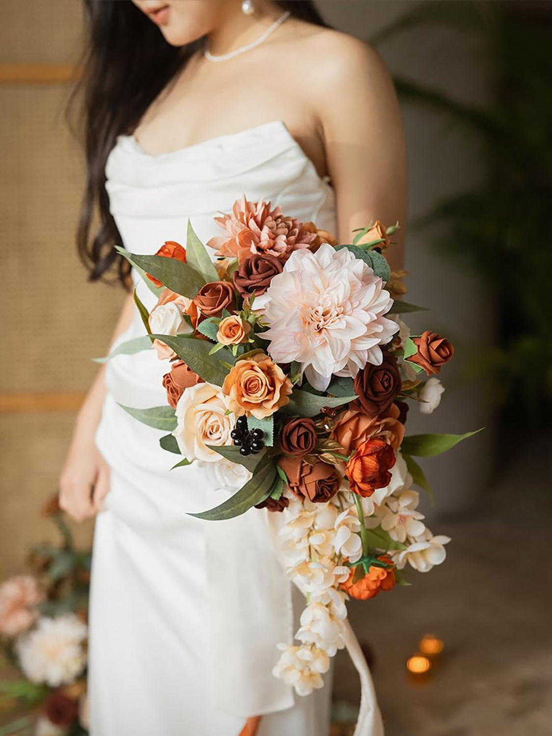 Chic Terracotta Bride Bouquets for Wedding Artificial Flowers 13 Inch