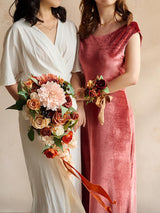 Chic Terracotta Bride Bouquets for Wedding Artificial Flowers 13 Inch