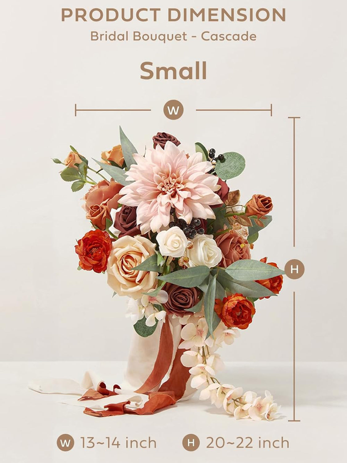 Chic Terracotta Bride Bouquets for Wedding Artificial Flowers 13 Inch