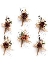 Terracotta Orange 6pcs Groom Groomsmen Boutonniere