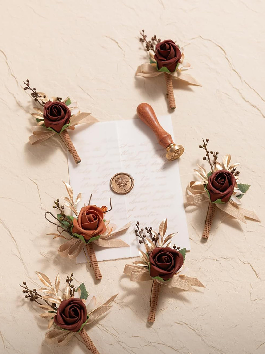 Terracotta Orange 6pcs Groom Groomsmen Boutonniere