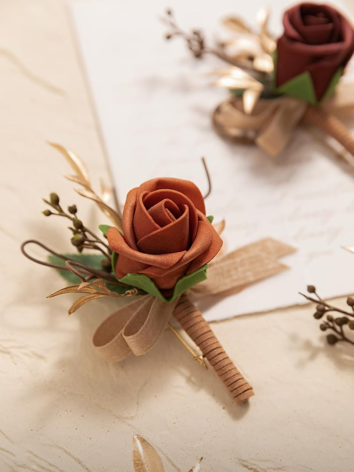 Terracotta Orange 6pcs Groom Groomsmen Boutonniere