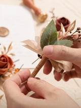 Terracotta Orange 6pcs Groom Groomsmen Boutonniere