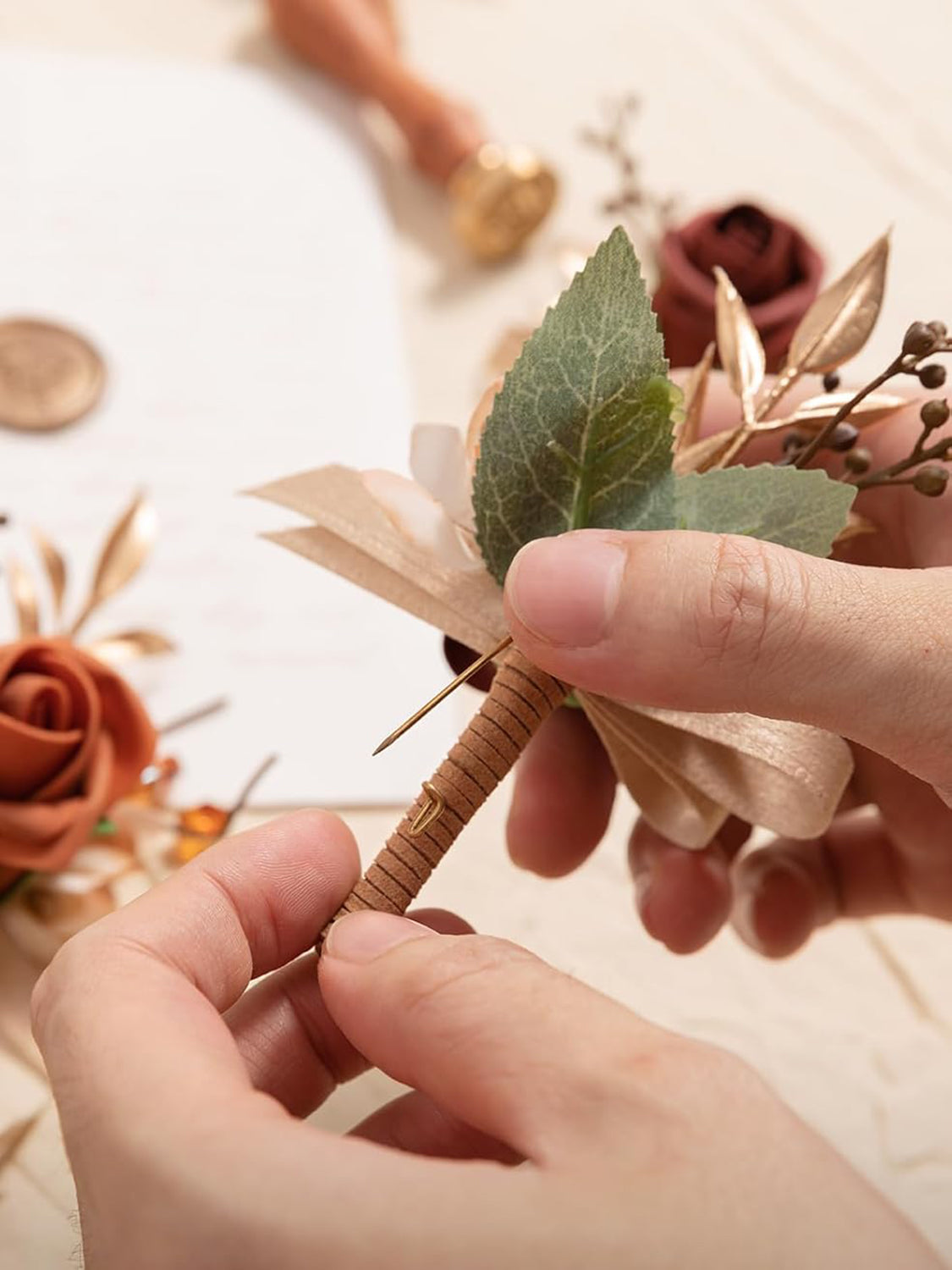 Terracotta Orange 6pcs Groom Groomsmen Boutonniere