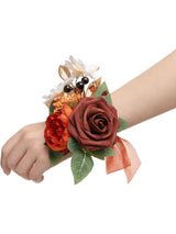 Burnt Orange & Terracotta 6pcs Wedding Wrist Corsage Artificial Flowers