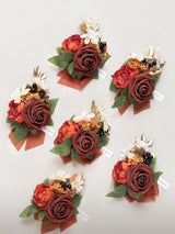 Burnt Orange & Terracotta 6pcs Wedding Wrist Corsage Artificial Flowers
