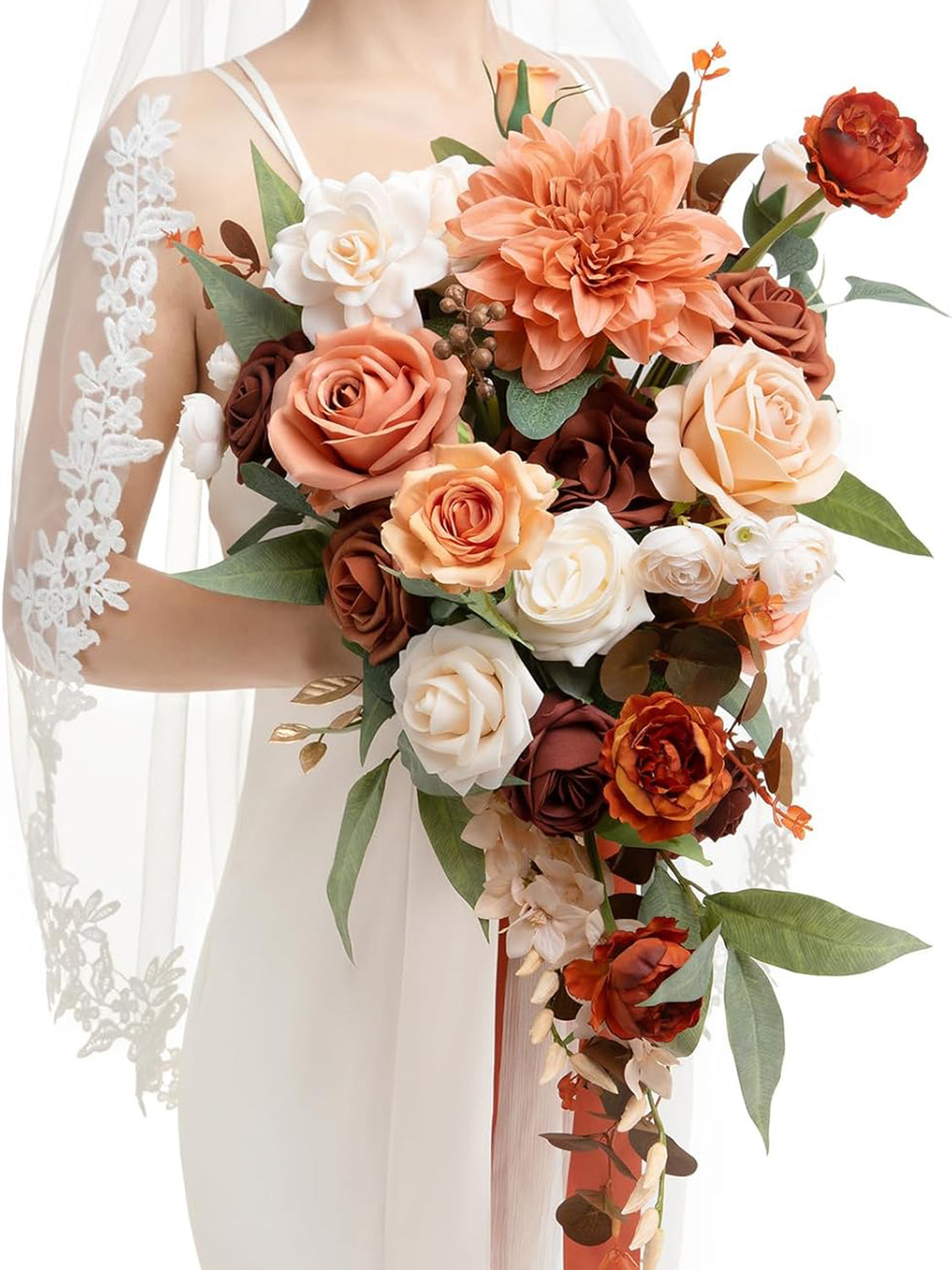 Sunset Terracotta Bride Bouquets for Wedding Artificial Flowers 13 Inch