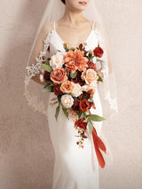 Sunset Terracotta Bride Bouquets for Wedding Artificial Flowers 13 Inch