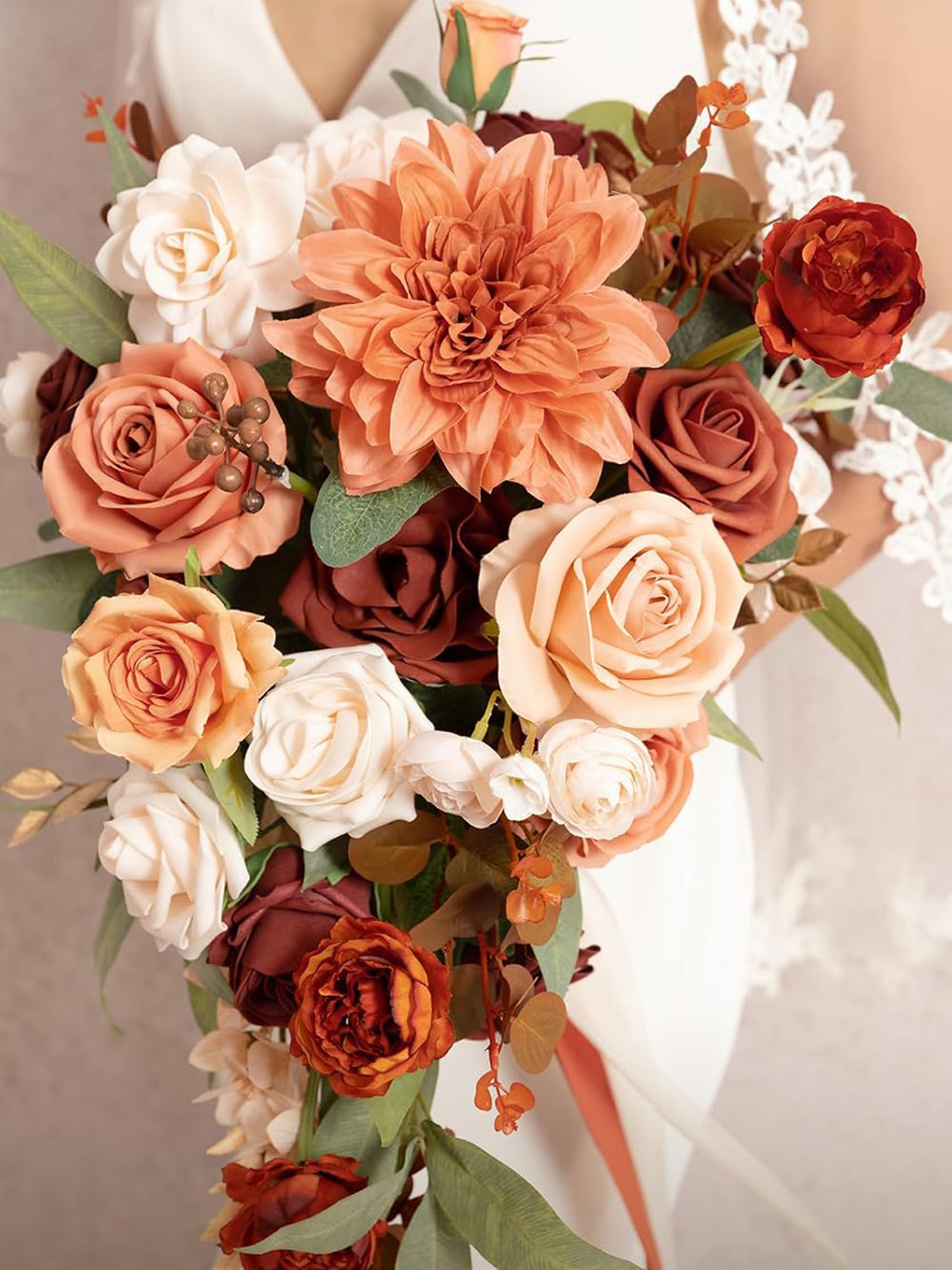 Sunset Terracotta Bride Bouquets for Wedding Artificial Flowers 13 Inch