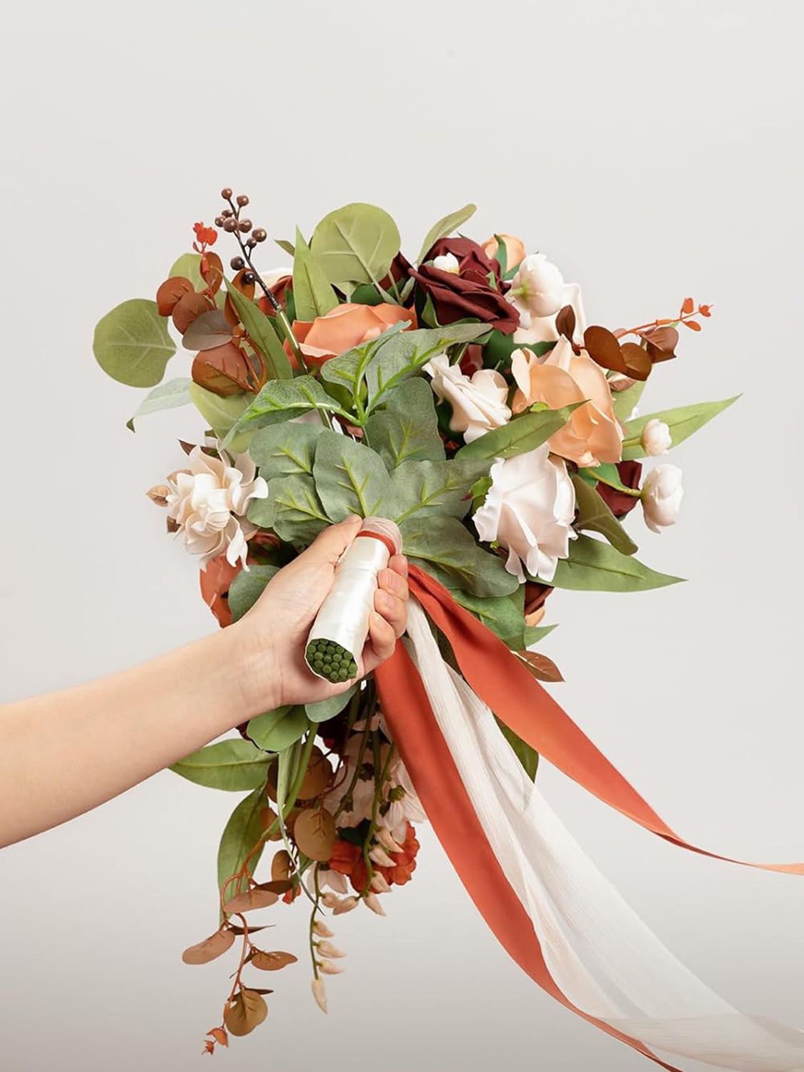 Sunset Terracotta Bride Bouquets for Wedding Artificial Flowers 13 Inch