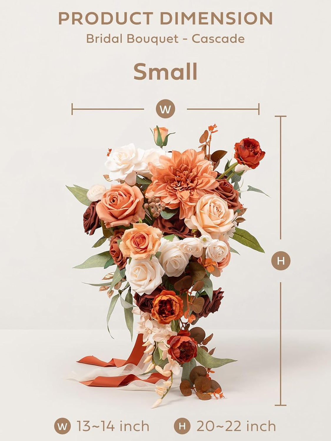 Sunset Terracotta Bride Bouquets for Wedding Artificial Flowers 13 Inch