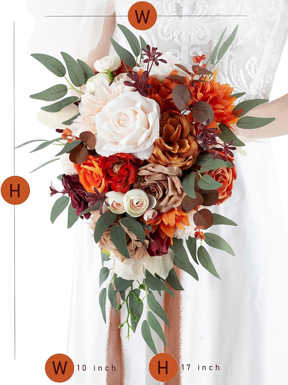 Terracotta 10 Inch Wedding Bouquets for Bride Artificial Roses