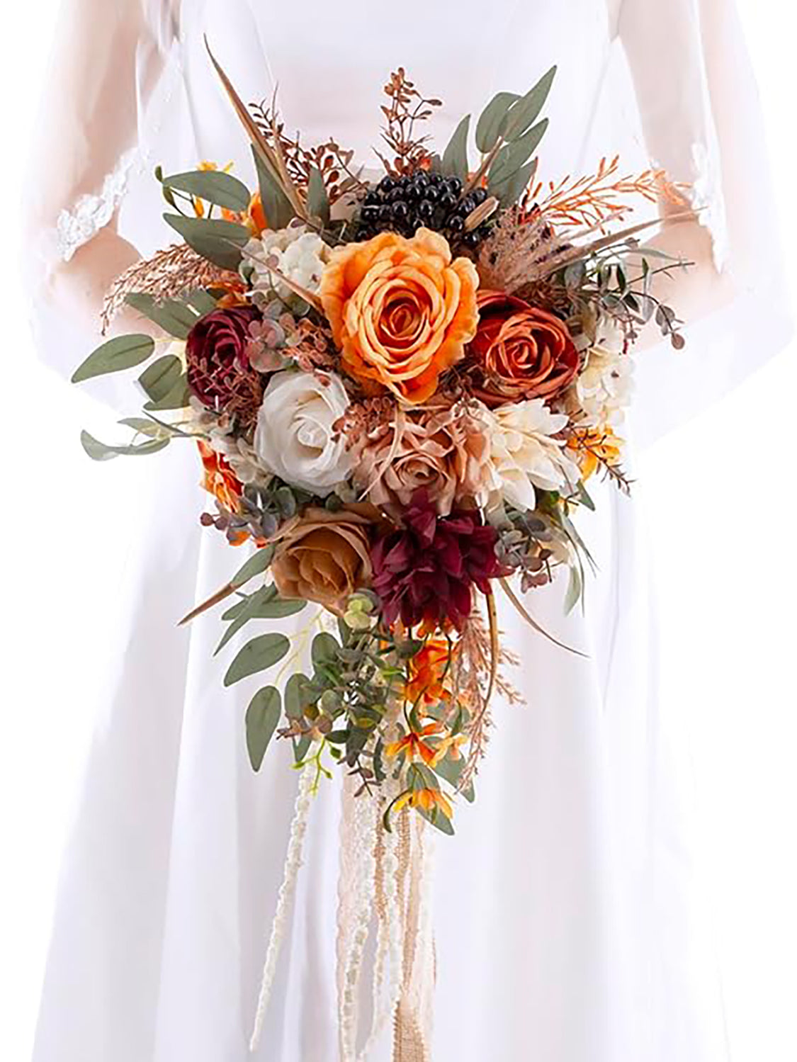 Burnt Orange 12 Inch Silk Artificial Flowers Wedding Bouquets for Bride