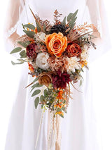 Burnt Orange 12 Inch Silk Artificial Flowers Wedding Bouquets for Bride