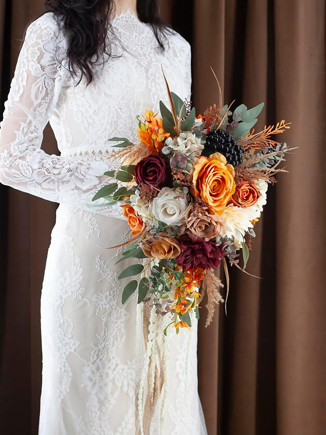 Burnt Orange 12 Inch Silk Artificial Flowers Wedding Bouquets for Bride
