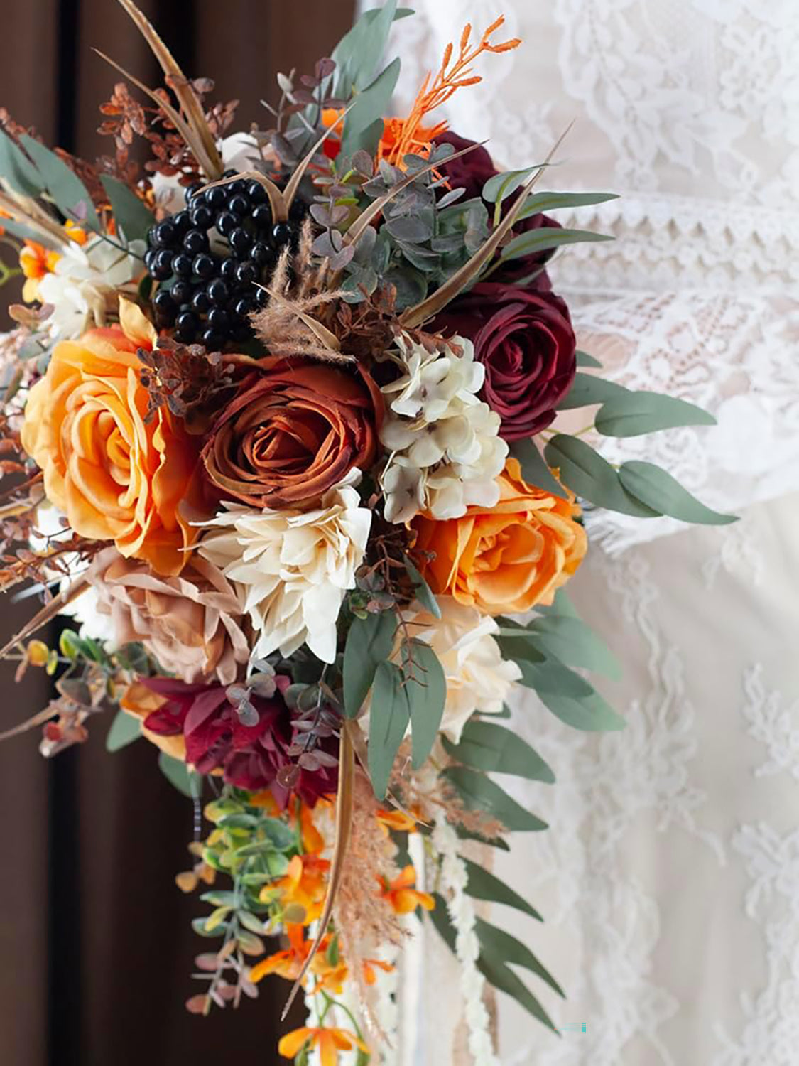 Burnt Orange 12 Inch Silk Artificial Flowers Wedding Bouquets for Bride