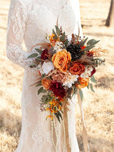 Burnt Orange 12 Inch Silk Artificial Flowers Wedding Bouquets for Bride