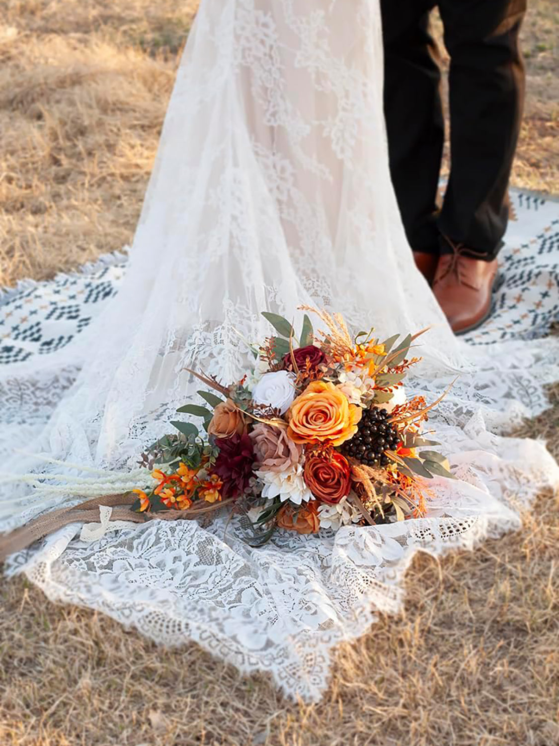 Burnt Orange 12 Inch Silk Artificial Flowers Wedding Bouquets for Bride