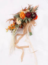 Burnt Orange 12 Inch Silk Artificial Flowers Wedding Bouquets for Bride