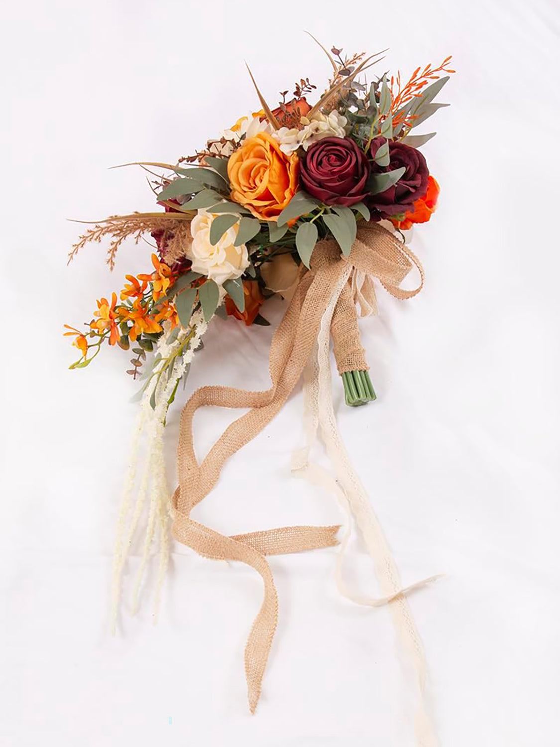 Burnt Orange 12 Inch Silk Artificial Flowers Wedding Bouquets for Bride