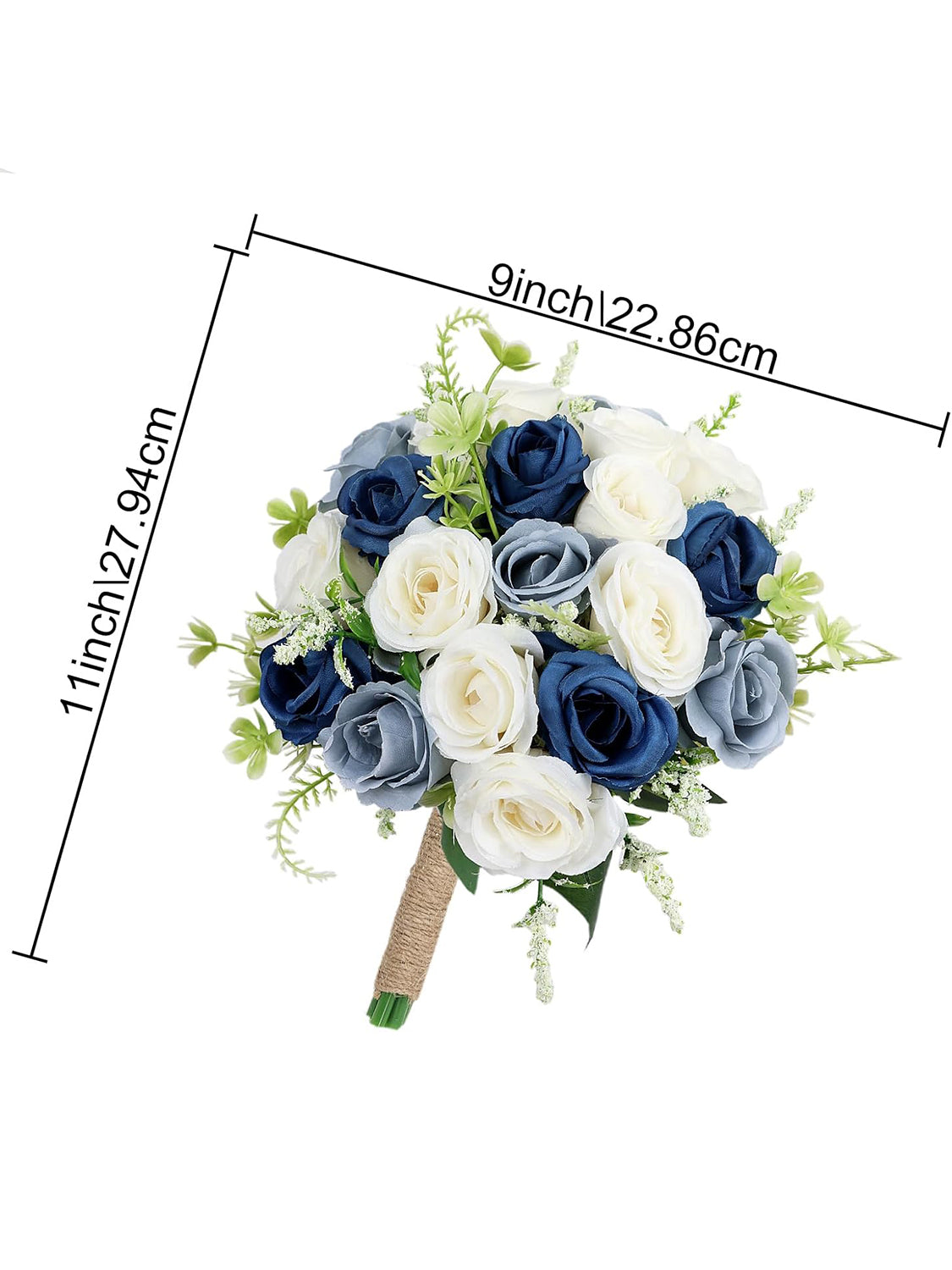 Artificial Wedding Bridesmaid Bouquets Set of 6 7 Inch Navy Dusty Blue White