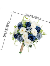 Artificial Wedding Bridesmaid Bouquets Set of 6 7 Inch Navy Dusty Blue White