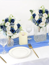 Artificial Wedding Bridesmaid Bouquets Set of 6 7 Inch Navy Dusty Blue White
