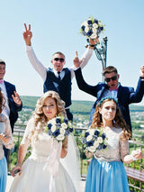 Artificial Wedding Bridesmaid Bouquets Set of 6 7 Inch Navy Dusty Blue White