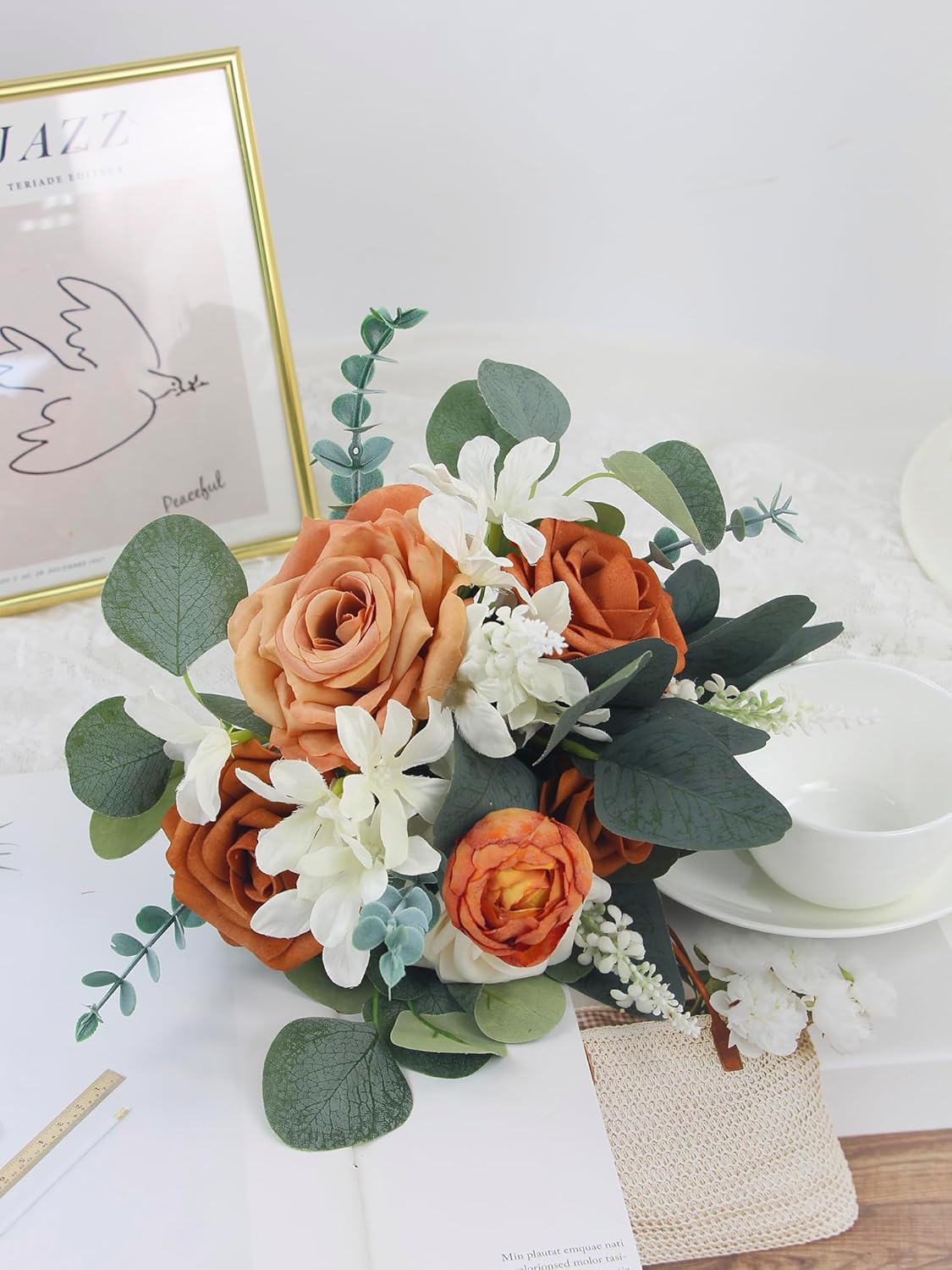 Burnt Orange Artificial Flowers Bridesmaid Bouquet 2Pcs