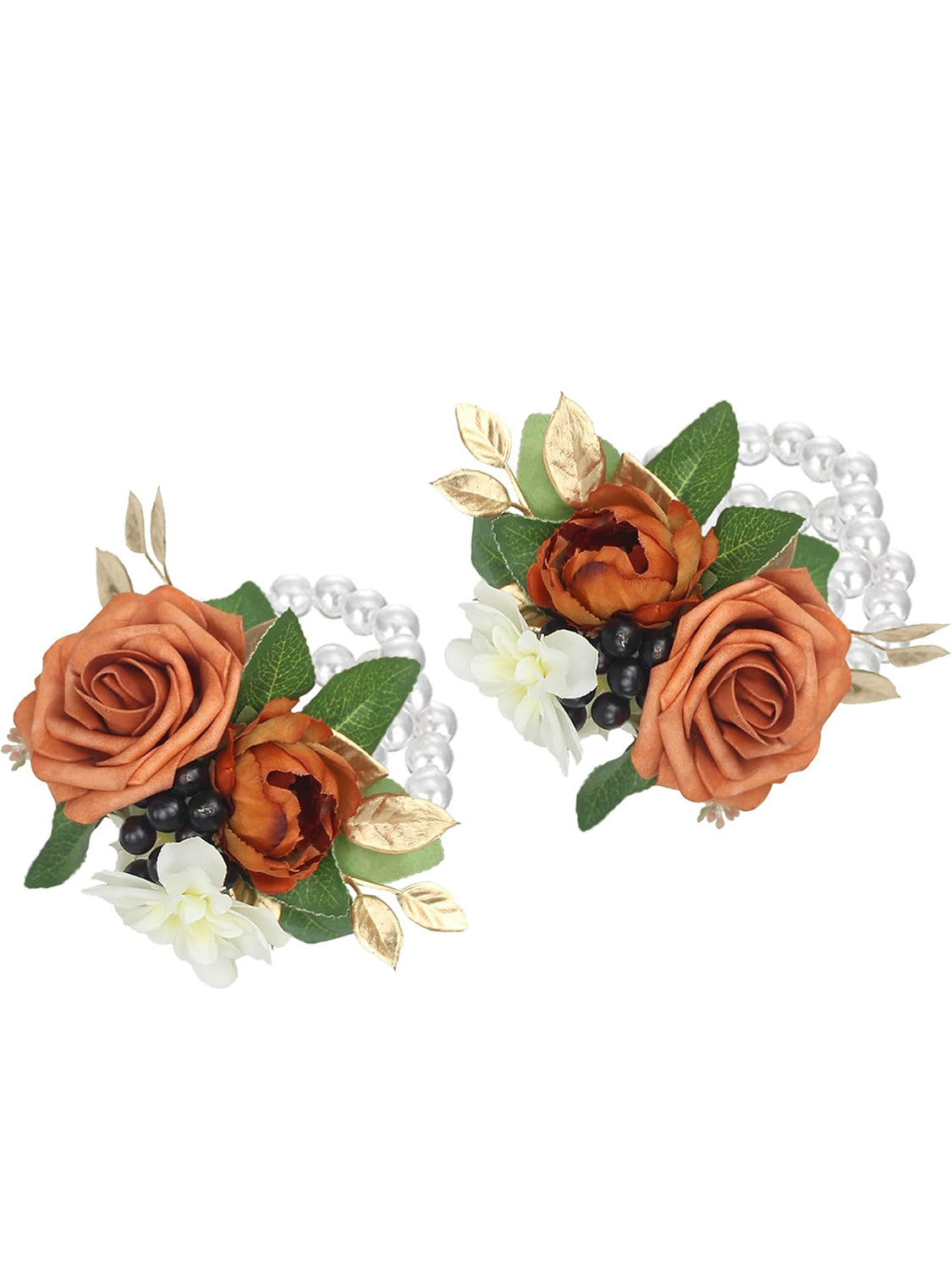 Terracotta Wedding Wrist Corsage Artificial Flower 2Pcs