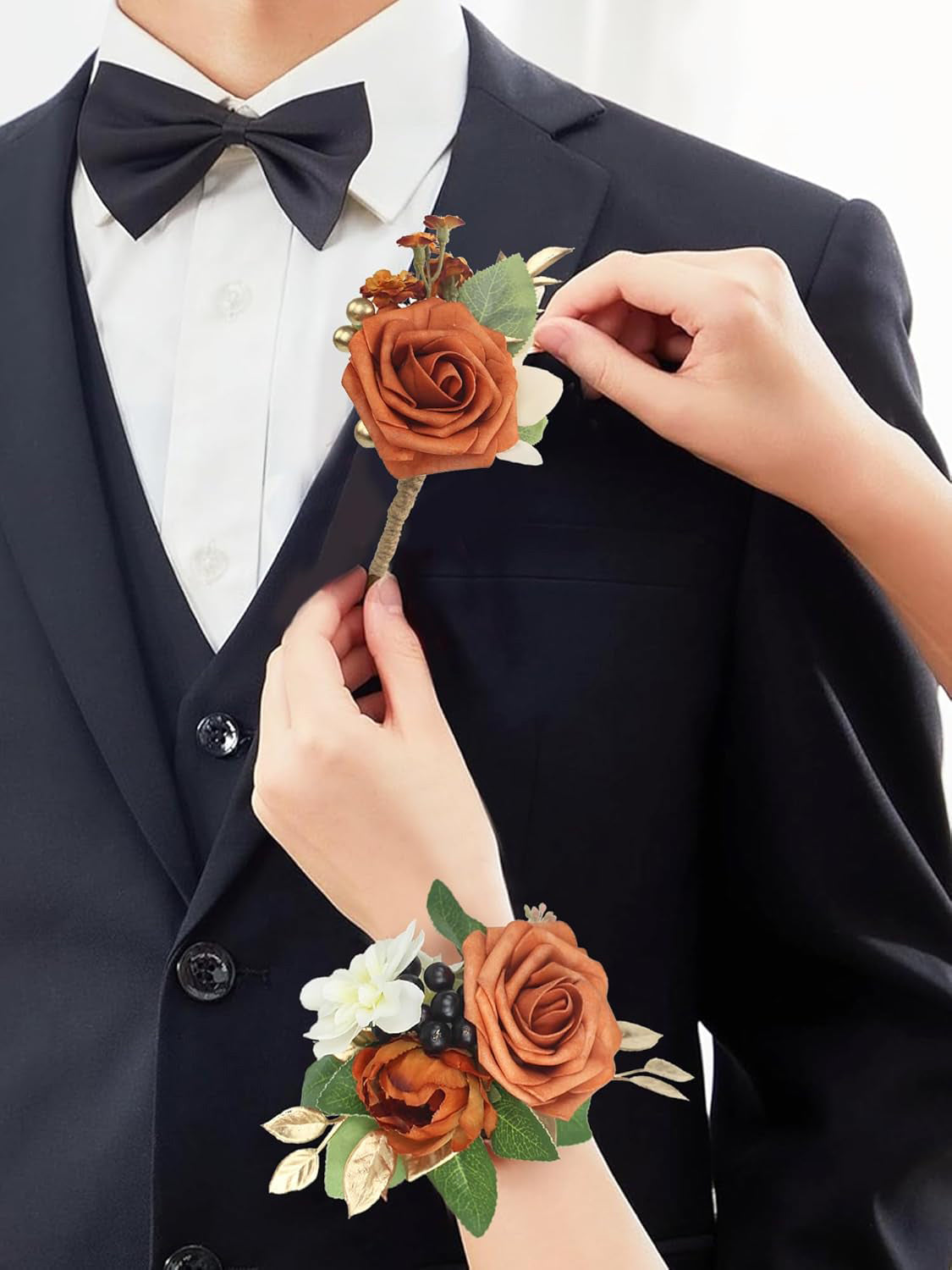 Terracotta Wedding Wrist Corsage Artificial Flower 2Pcs