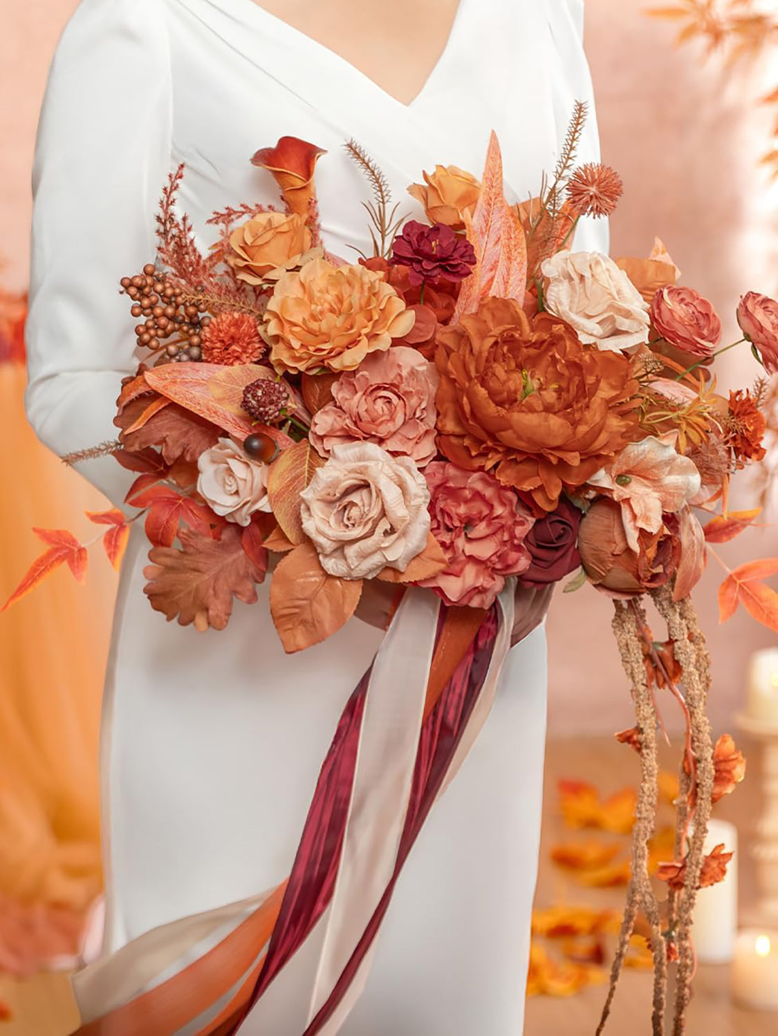Maple Red 13 inch Wedding Bouquets for Bride