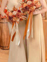Maple Red 7 Inch Wedding Bouquets for Bridesmaid Set of 4