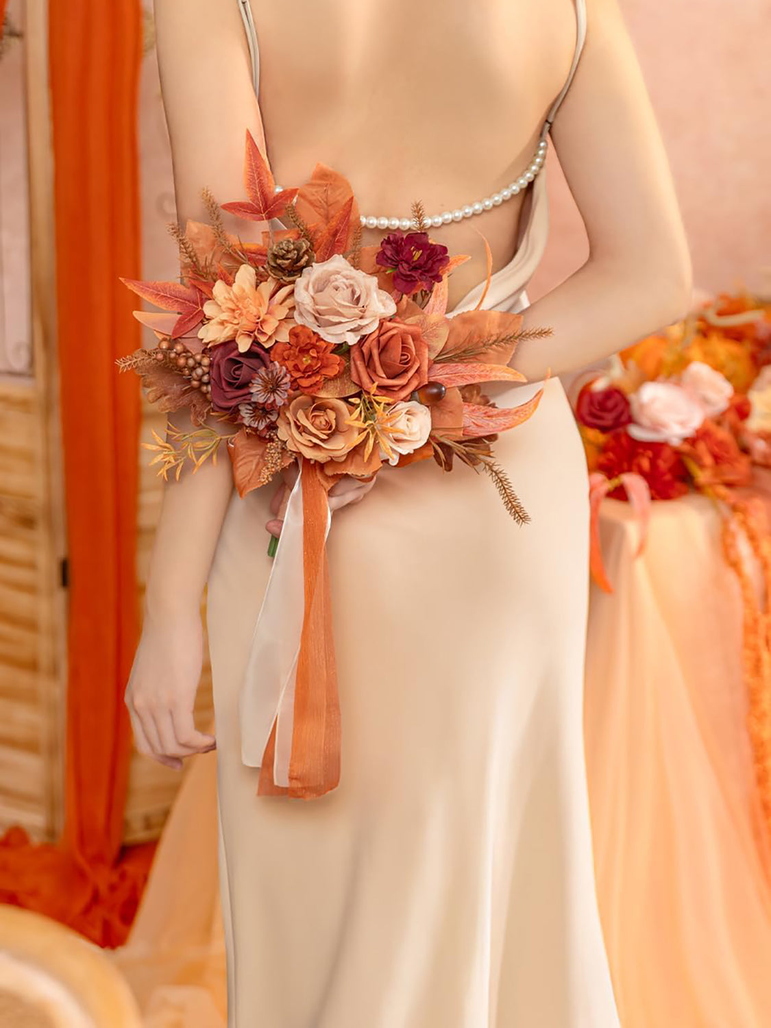 Maple Red 7 Inch Wedding Bouquets for Bridesmaid Set of 4
