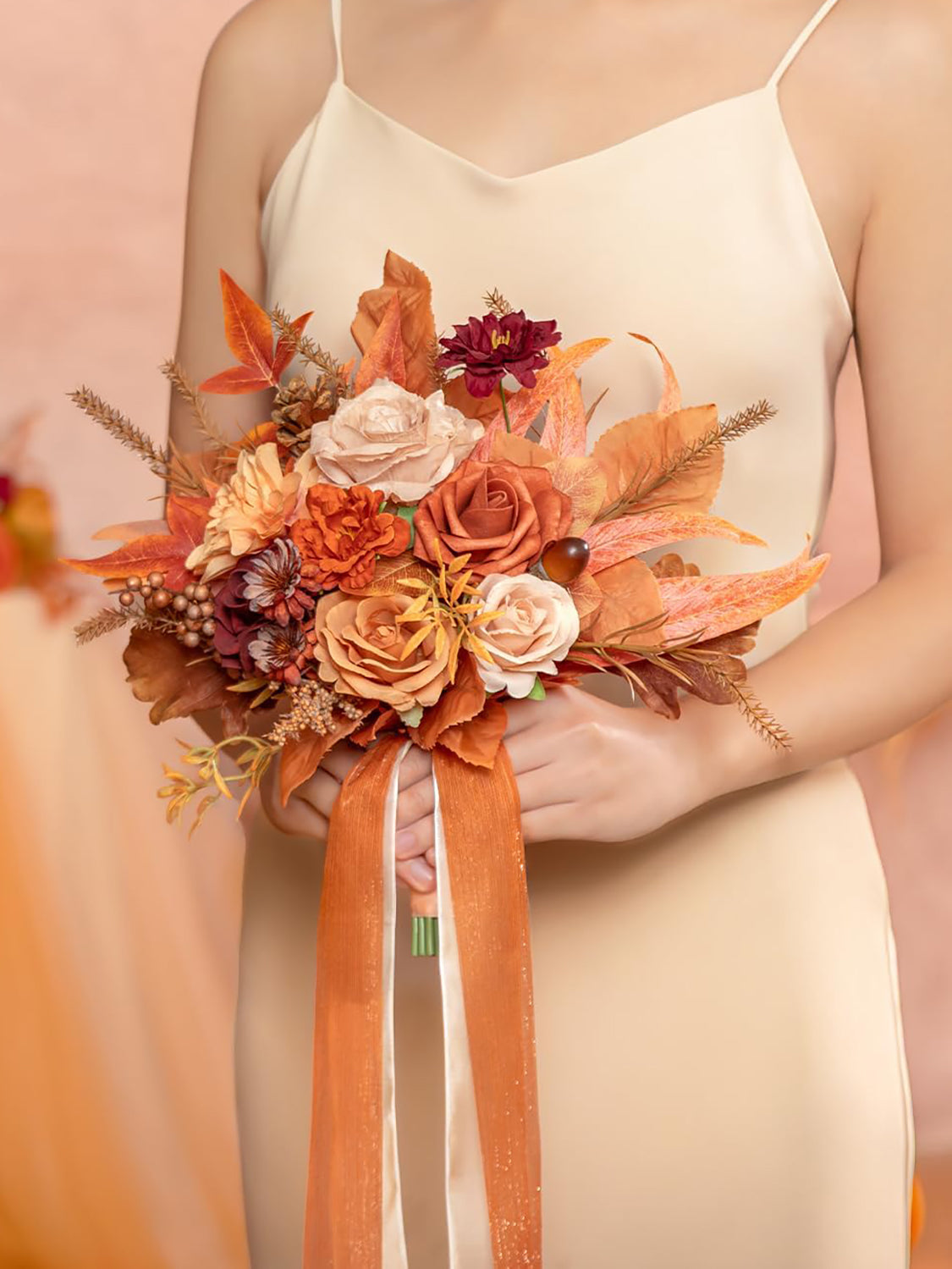 Maple Red 7 Inch Wedding Bouquets for Bridesmaid Set of 4